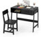 COSTWAY Kids Desk and Chair Set, Wooden Children Study Table with Drawer, Storage Hutch, Student Writing Desks for Boys Girls (Black)
