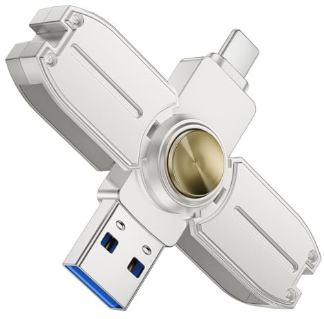 128GB Pendrive para iPhone con diseño de peonza metálica Exsellon Memoria Externa Apto para Guardar Fotos, vídeos y aliviar el estrés,Pen Drive Memoria USB para iPhone/i-Pad/Android/PC/Mac/Tablet