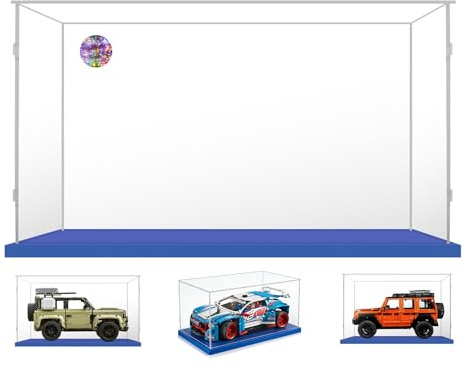 50x25x30 Vitrine für Lego Ghostbusters Ecto-1 10274 42077 42110 42177 71514 | für Lego Rallyeauto,Land Rover Defender, Mercedes Benz G 500,Dreamzzz,Einfach zu Installieren,Staubschutz,Acryl,Blau Basis