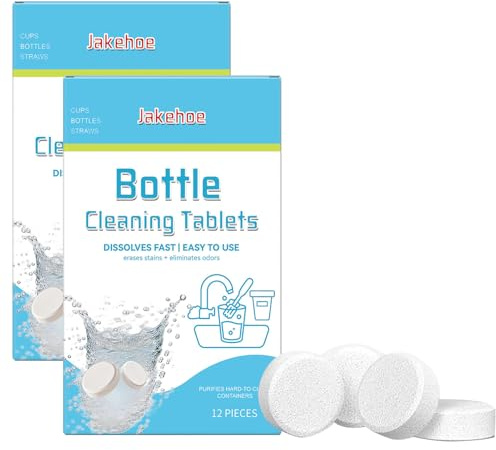 24 Reinigungstabletten Trinkflasche Reinigungs-Tabs mit Zitrus-Extrakt Entfernt Kalk & Gerüche für Edelstahl, Glas, Plastikflaschen
