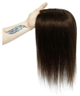 Womens Remy Human Hair Toppers with Clips for Thin Hair One Piece Hair Extensions Fügt Haarvolumen hinzu(Brown,14 INCHES_7X10 CM)