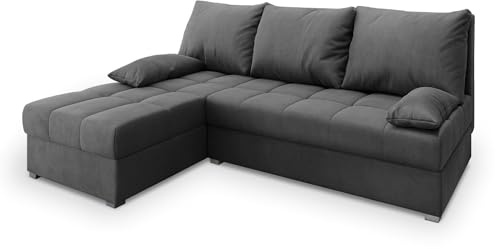 Masseno Ecksofa Rita M mit Schlaffunktion L-Form, Modern Sofa mit Bettkasten, Wohnzimmersofa, Couch, Soffa, Bettsofa, Couchgarnitur - Grau, Monolith 85