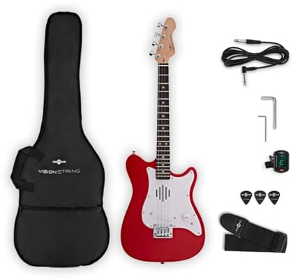 VISIONSTRING 4-Saitige Mini E-Gitarre – Kindergitarre 1/2-Größe mit Eingebautem Lautsprecher – Rood