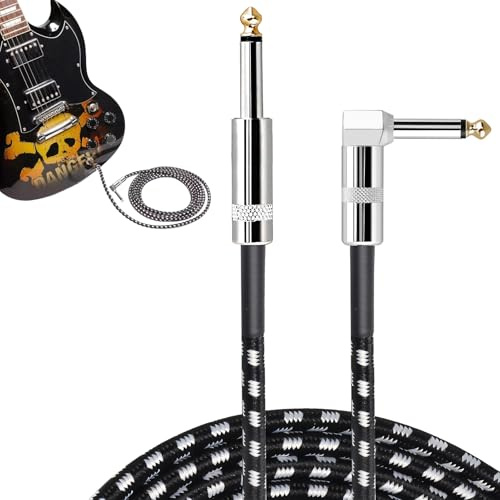 Cable de Guitarra 3 Metros, Cable Instrumento 6.35mm TS Mono para Guitarra Eléctrica, Bajo, Teclado y Amplificador, Conector de 1/4” Chapado en Oro, Cubierta Trenzada Nylon Resistente y Antienredos