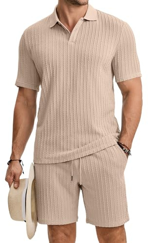 JMIERR Herren Jogginganzug Set Sommer Strick Einfarbig, Grau XL