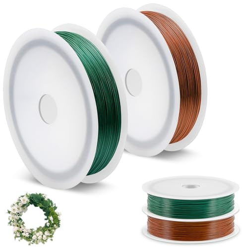 MOXYOY 0.35mm Green Florist & Garden Wire - 55m Flexible Craft Wire for Wreath Making, Xmas Decorations, Flower Arranging & DIY Projects (2 Rolls)