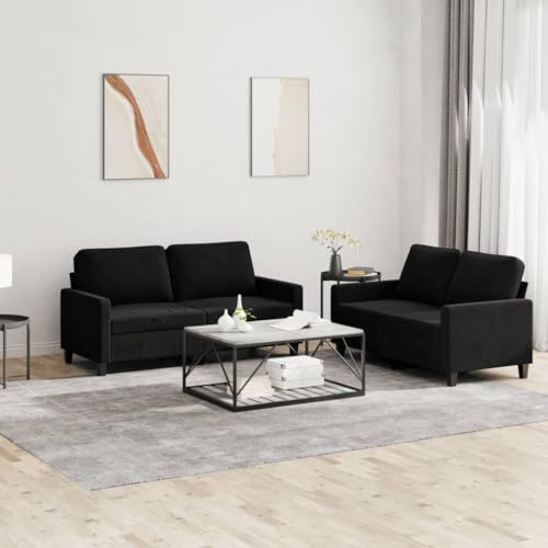 Owoxanthellate 2-TLG. Samt Sofagarnitur Schwarz 138 x 158 cm Breit Modernes Design & Robustes Metallgestell Bequeme Sitzgruppe mit Kissen für Wohnzimmer Schlafzimmer Flur
