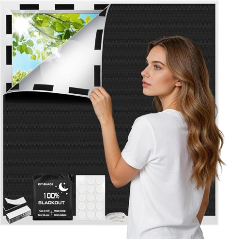 300 x 145 cm Verdunkelungsrollo ohne Bohren, 420D Oxford Fenster Verdunkelung zum Zuschneiden, 100% blickdichter Verdunkelungsstoff mit Klettband für Schlafzimmer, Kinderzimmer & Dachfenster