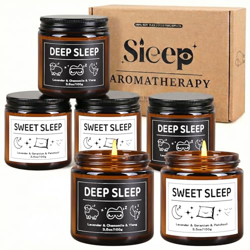 Aeraroma 6er Schlaf Duftkerzen Geschenk für Frauen Männer, Lavendel Duftkerze Geschenkset, Schlafkerzen Sojakerzen für Entspannung, Wohnkultur, Stressabbau Schlaf-Duftkerzen für Geburtstag Jahrestag