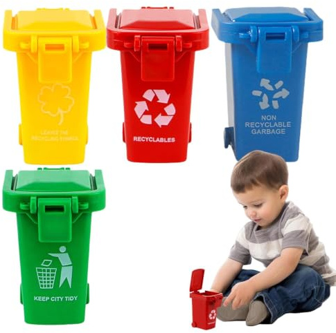 3Pcs Mini Trash Can Toy - Mini Trash Can Rubbish, Storage Bin With FlipLid | Push Vehicles GarbageCans, Curbside Vehicle Garbage Bins, GarbageSorting Game Toy, Garbage TruckToys, Wheelie Bin For Kids
