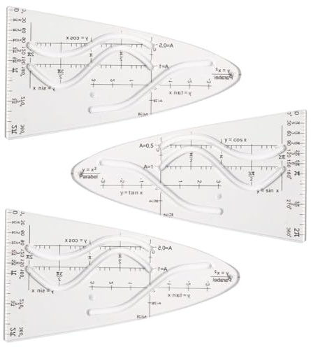 KAHZOR 3 Stück Parabelschablone Mathe, Parabel Lineal, Schablone Kunststoff Striche Mit Sinus Kosinus Parabelschablone Kurvenschablone, Für Studenten Büro Designer Malerei Cosinus Tangens