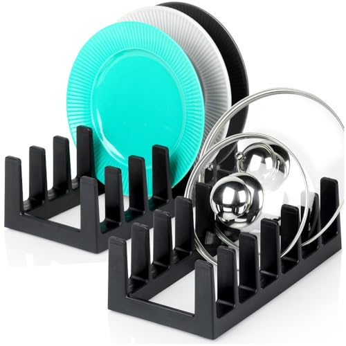 Vilde 2er Set Deckelhalter Tellerständer Küchen Organizer für Topfdeckel | Teller Schneidebretter Schrank Schublade platzsparend Kunststoff schwarz