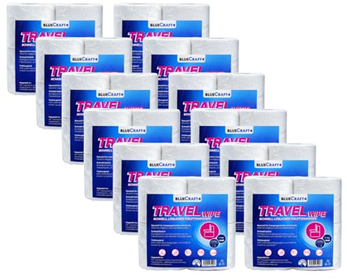 Bluecraft Camping Toilettenpapier selbstauflösend, 2-lagig, 48 Rollen | Für Campingtoilette, Chemietoilette - WC Klopapier verstopfungsfrei, schnelllöslich, weich für Wohnmobil, Wohnwagen, Boot