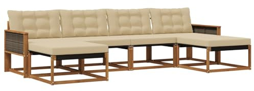 vidaXL Outdoor-Sofagarnitur mit Kissen 6 pcs Natur und Beige, Garten, modernes Outdoor-Sofa, Sitzgruppe für den Patio, Terrassenmöbel für entspanntes Chillen