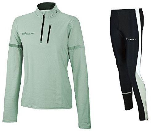 Airtracks Herren Winter Funktions Laufset - Thermo Laufhose Lang + Thermo Laufshirt Langarm Pro - Warm - Atmungsaktiv - Reflektoren