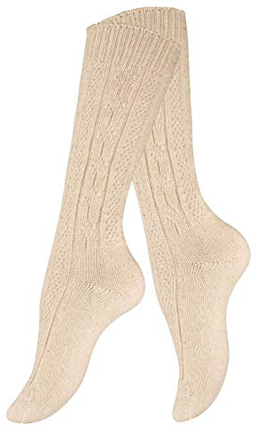 Cotton Prime Unisex Trachtensocken Trachtenstrümpfe, Kniehoch mit Zopfmuster, Naturfarben, Leinen-Baumwollgemisch, Perfekt für Lederhose und Dirndl, Gr. 39-42