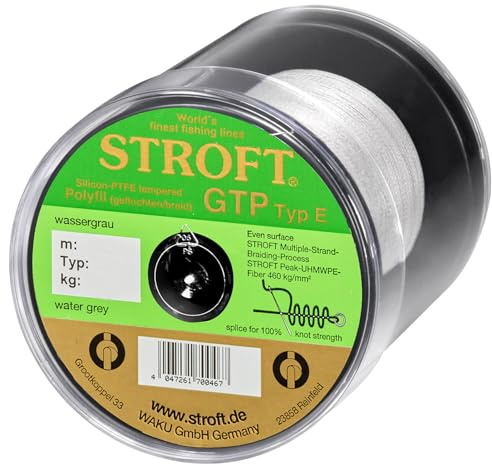 Stroft Schnur GTP Typ E wasser grau 400m geflochtene Angelschnur - 8-fach PE Braid, rund & leise, extrem abriebfest, hohe Tragkraft, ohne Coating, für Spinnfischen auf Hecht, Zander & Barsch