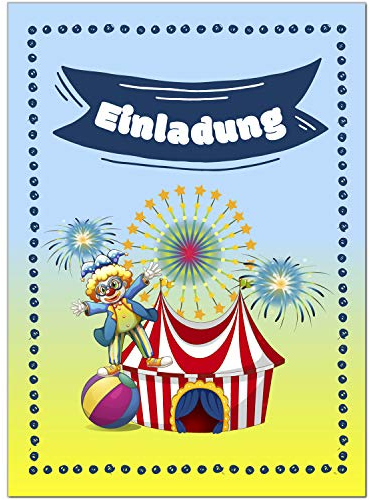 8 Einladungskarten Kindergeburtstag mit Umschlägen, Zirkus, Karte Geburtstag Einladung zum Ausfüllen