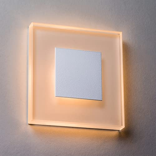 meerkatsysteme 10er SET LED Treppenbeleuchtung Premium SunLED Large 230V 1W Echtes Glas Wandleuchten Treppenlicht mit Unterputzdose Treppen-Stufen-Beleuchtung Wandeinbauleuchte (Warmweiß, Alu: Weiß)