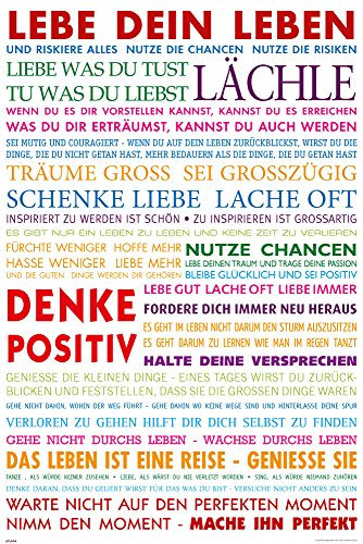 empireposter Motivational - Lebe Dein Leben Bunt Motivations Poster Plakat Druck - Grösse cm + 2 St Posterleisten Holz 61 cm