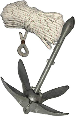 Saarwebstore Faltklappanker feuerverzinkt Set + 30m Ankerleine geflochten Ankerset Anker Klappanker Leine Tau Größe 6,0kg