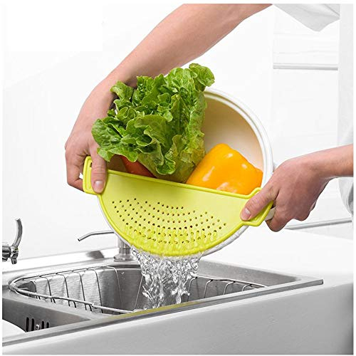 KeepingcooX 2 Pcs Premium Plastic Pot Strainer/Pan Drainer With Handle - Food Filter Board Sieve Draining Spaghetti, Pasta, Grease, Vegetable, Fruit, Fits Upto 9.5 inch Pot - Silicone Bottle Caps Gift