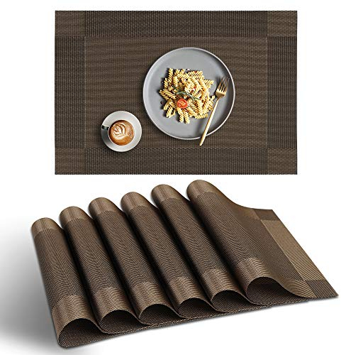 homEdge Platzdeckchen, 6 Stück rutschfeste, hitzebeständige PVC-Tischsets, waschbare Vinyl-Tischsets – Braun