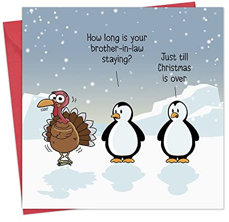 Twizler Weihnachtskarte mit Türkei und Pinguine – Happy Christmas Card – Weihnachtskarte – Lustige Weihnachtskarte – Damen Weihnachtskarte – Herren Weihnachtskarte
