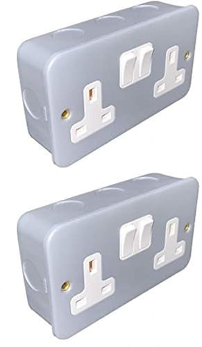 Metal Clad 13A Switched Socket 2 Gang Garage Double Outlet (2)