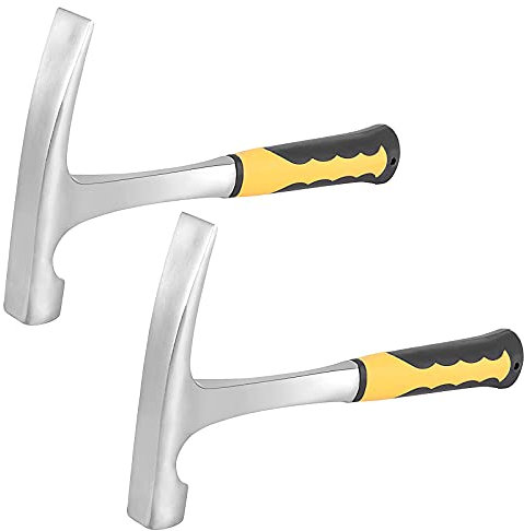 ZEONHEI 2 PCS 32 OZ 11.9 Inch Rock Pick Hammer, High Carbon Steel Brick Hammer with Shock Reduction Grip, Mason Hammer, Polished Flat Head Geology Hammer for Mining
