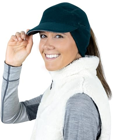 TrailHeads Mütze Damen – Fleece Cap Damen Pferdeschwanz – Wintermütze - Trailblazer Reflektierende Sport Winter Mütze mit Loch für Zopf - Blaugrün