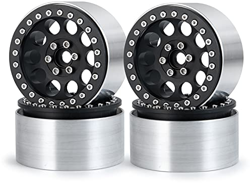 AXspeed 4 Stück 2,2 Zoll Beadlock Felgen Naben für 1/10 Axial Wraith 90048 90018 RR10 RC Crawler Car (Matt schwarz)