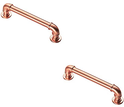 2 PACK | Pipe Design Cabinet Pull Handle - 128mm Fixing Centres - 12mm Dia - Satin Copper | Designer Cabinet Pull Handle - Wardrobe Cupboard Door Handle - Suitable for Lightweight Internal Doors