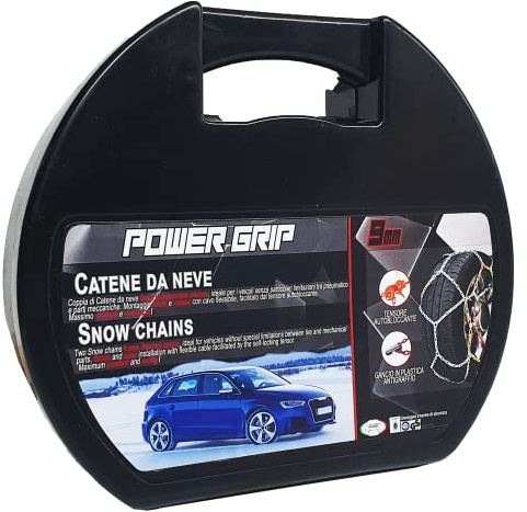 Catene da Neve da 9mm Omologate TÜV GS Onorm Gruppo 90 Compatibile con Varie Misure di Pneumatici Lega di Acciaio Montaggio Facile con Tensore Auto-bloccante