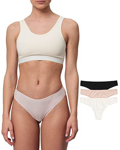 Snocks Brazilian Slip Damen aus Bio-Baumwolle (3er Pack) - Damenunterwäsche mit perfekter Passform und angenehmem Tragegefühl - Klassisches Unterwäsche Frauen Design - Gr.XS, Farbe Nude/Schwarz/Rose