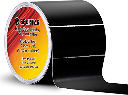 Spurtar Autofolie Schwarz Glänzend - 5CMx6M Selbstklebend Auto Folie Zierleisten Folie für Auto Motorrad Fenster Kfz Chromleisten Folierung Schwarz (Schwarze, 2in x 20 Ft)