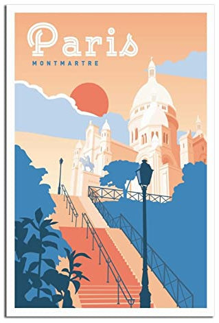 UEJD Paris Montmartre Frankreich Vintage Reise Poster Dekorative Poster Modern Schlafzimmer Leinwand Kunst Poster Bild Malerei Poster Wanddekoration Kunst Geschenk