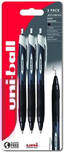 uni-ball Jetstream Sport SXN-150S Ballpoint Gel Pens. Premium 1.0mm Rollerball Tip. Smooth Writing Black Uni Super Ink Dries Instantly. Pack of 3 in Plastic Free Packaging