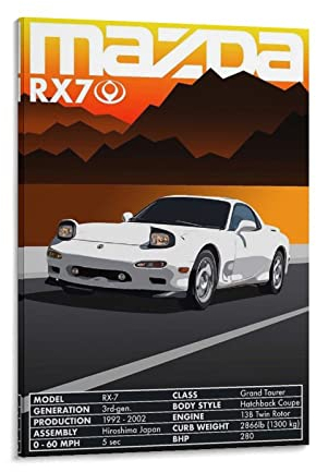 ASDSA Jdm Auto-Poster Mazda Rx-7, dekoratives Gemälde, Leinwand, Wandkunst, Wohnzimmer, Poster, Schlafzimmer, Gemälde, 60 x 90 cm