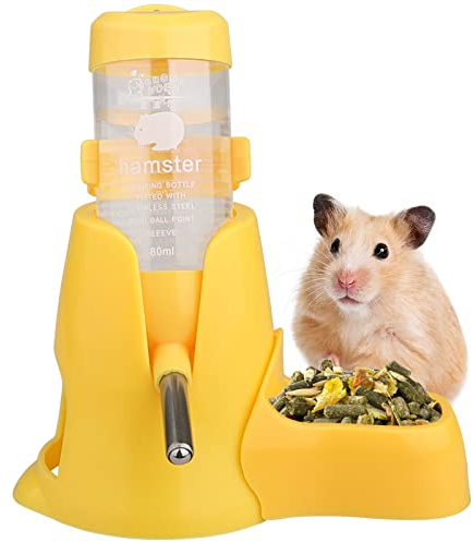 Hamster Water Bottle, [80ml] Diyife Guinea Pig Water Bottle Non Drip, Hamsters Automatic Water Dispenser, Free Standing Small Animal Water Bottle for Bunny Chinchilla Hedgehog Squirrel (Yellow)