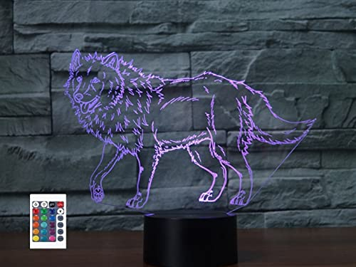 SUPERRUIDALONG Nachttischlampe mit 3D-Wolf-Motiv, 16 Farben, Illusion, Acryl, LED, Nachttischlampe, Kinderschlafzimmer, Schreibtischdekoration, Geburtstagsgeschenk, Spielzeug für Kinder