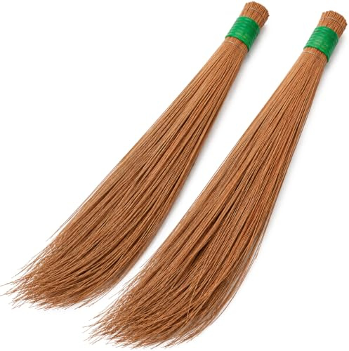 Zureni Traditional Coconut Broom Stick Leaf Grass 40 inch Long Broomstick Washable Seekh Jhaadu with Firm & Comfortable Grip Ideal for Wet Surface Cleaning (2 Pcs, 400 Gm, Random Colors)