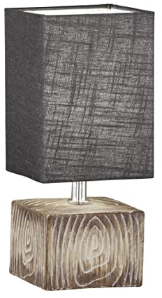 Fischer & Honsel|Tischleuchte, Hauke|holzfarben|Schirm 13x13x18cm, Anschlußkabel schwarz|Stoffschirm-leinen grau|L: 13,00 cm, B: 13,00 cm, H: 30,00 cm|mit Schnurschalter|1x E14 max. 25,0 Watt|50642