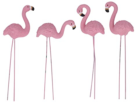 Flamant Rose de Jardin, Ornement de Statue de Flamants Roses en Résine, Petits Détails élégants et Vifs, Petite Statue de Flamant Rose pour Cour, Pelouse, Jardin 4 Pièces