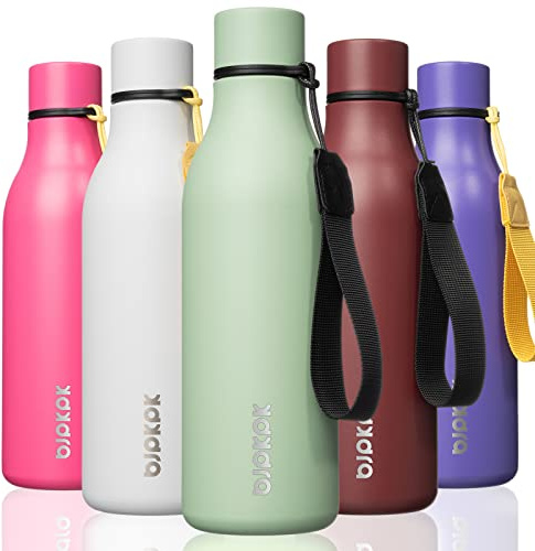 BJPKPK Isolierte Wasserflaschen, 530 ml Edelstahl Metall Trinkflasche Mit Trageriemen, BPA Frei Wasserdicht Thermos, Flaschen, Wiederverwendbare Thermosflasche Für Sport & Reisen, Macaron Grün