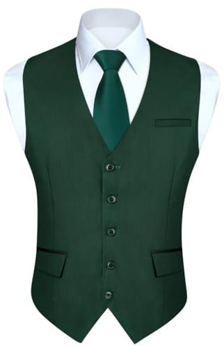 HISDERN Chaleco Traje Verde Hombre Boda Chalecos de Vestir Original Chaleco Elegante de Fiesta Negocio con Bolsillos 4XL