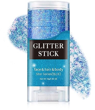 Prreal Body Glitter, Mermaid Sequins Glitter for Body Face, Sparkling Glitter Stick, Chunky Holographic Glitter for Hair Lips Nails Makeup, Festival Rave Accessories Stage Christmas Makeup(Blue)