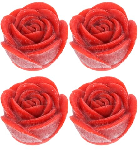 IMIKEYA 4 Stück LED Teelichter Kerzen Blumenform - Rot LED Teelichter Rose Flammenlose Kerzen Teelicht für Hochzeit Verlobung Deko Tischdekoration