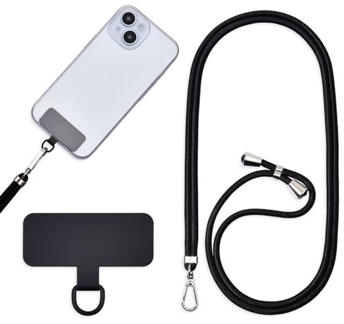 Cordon Para Movil Correa Movil Universal,Pegatinas Metálicas Para Teléfonos Móviles, Cuerdas Ajustables, Tirantes O Tirantes Para Liberar Las Manos. (Negro)