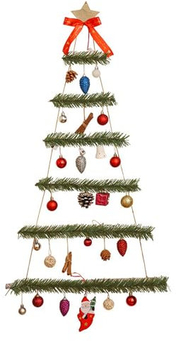 Wall Mounted Glowing Christmas Tree,Retro Wooden Wall Hanging Christmas Trees with LED lights,DIY Wood Rope Ladder Glow Xmas Twig Tree for Bedroom,Living Room Decor (Green)